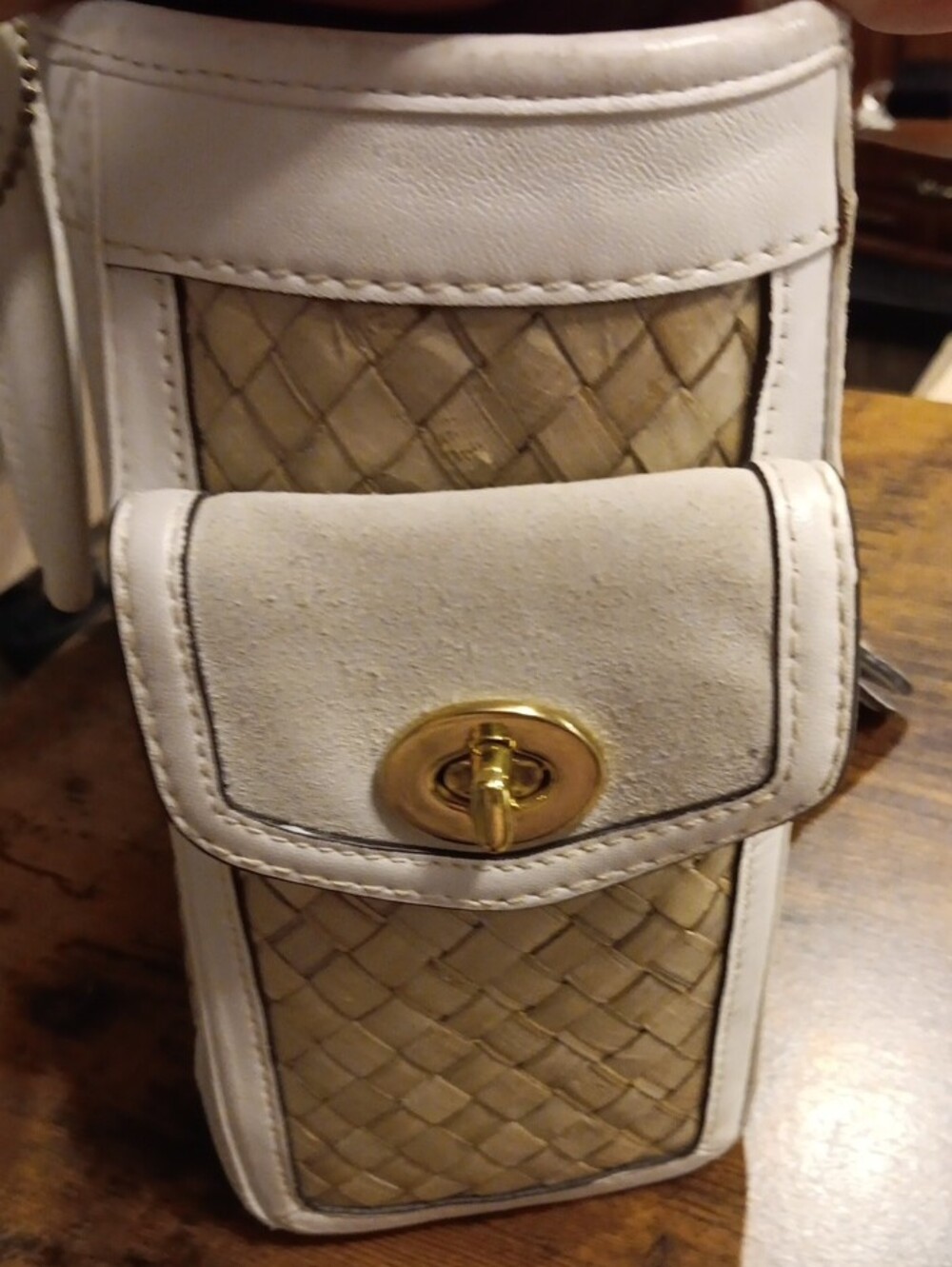 Vintage Coach Straw & White Leather Hampton Basket Tote (Style 4419) - Picture 5 of 8